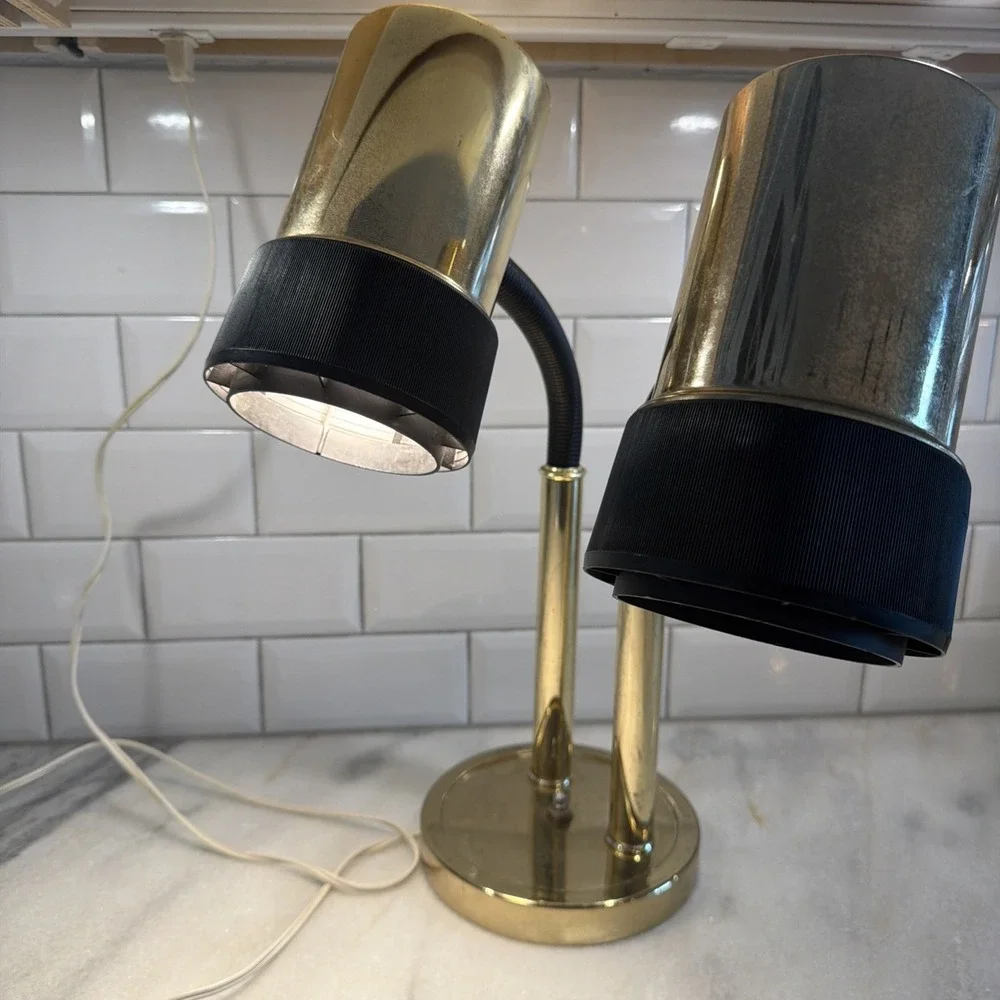 MCM Hollywood Regency Brass/black Adjustable Lamp Frederick Cooper Style ES0001